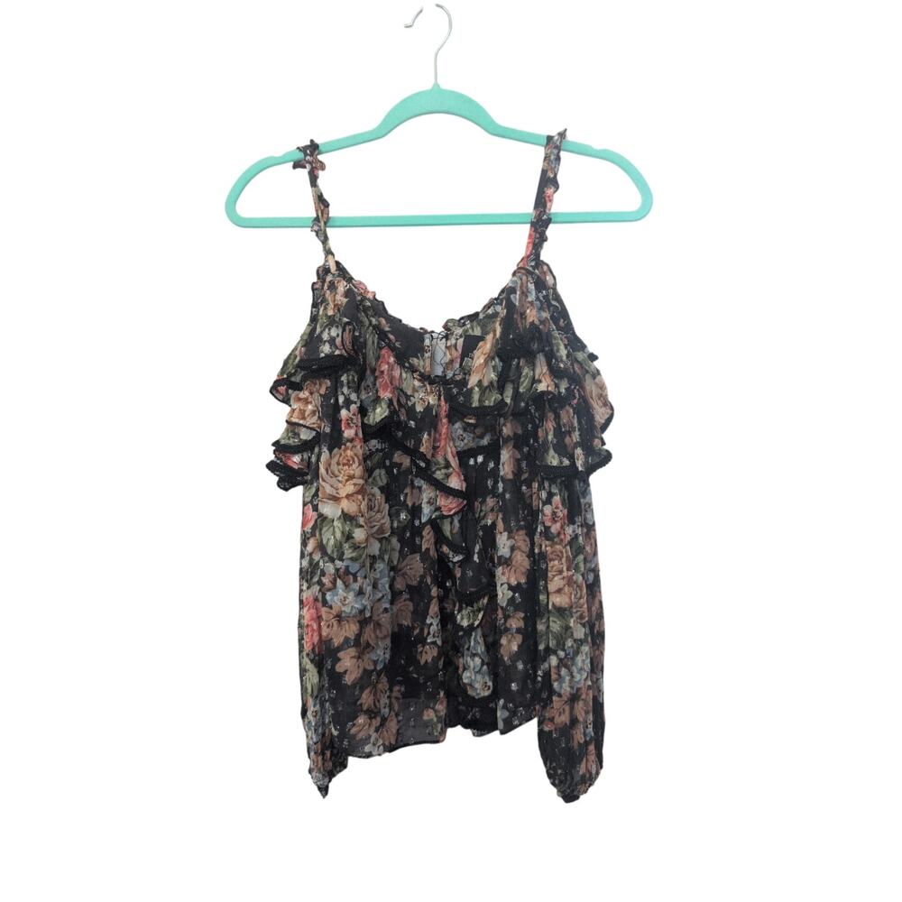 Needle & Thread Floral Ruffle Top – Size 6 (EUC) – Cold Shoulder V-Neck Blouse